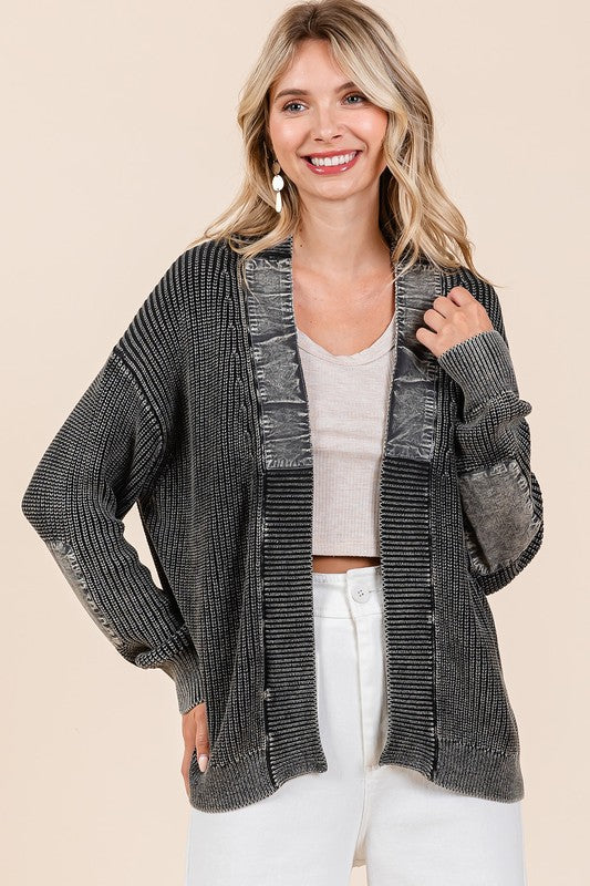 Mittoshop Contrast Patch Open Front Mineral Wash Cardigan - Image 4