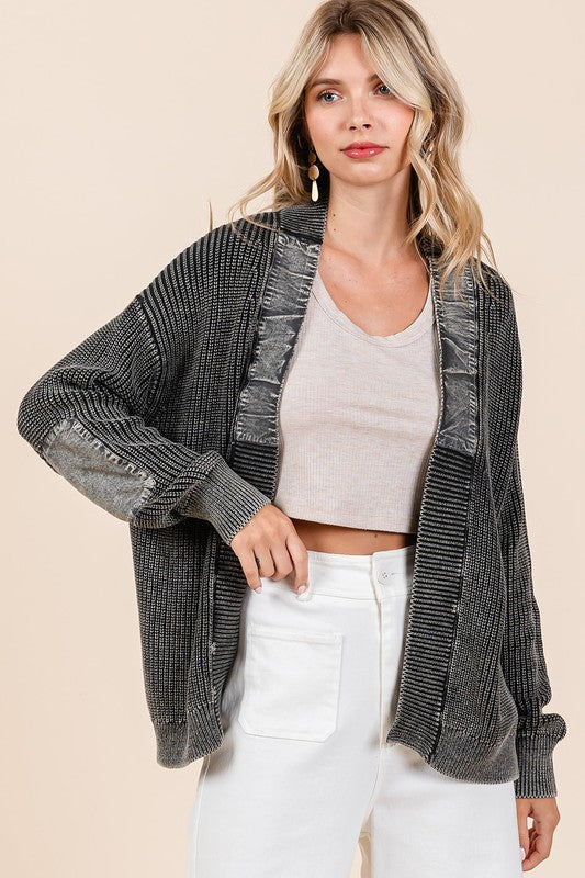 Mittoshop Contrast Patch Open Front Mineral Wash Cardigan - Image 5