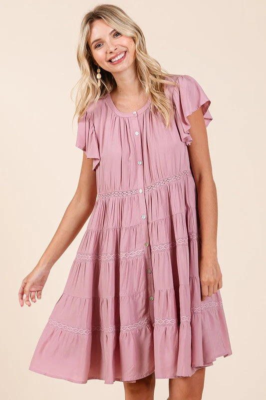 Mittoshop Lace Detail Ruffled Button Down Tiered Dress - Image 2