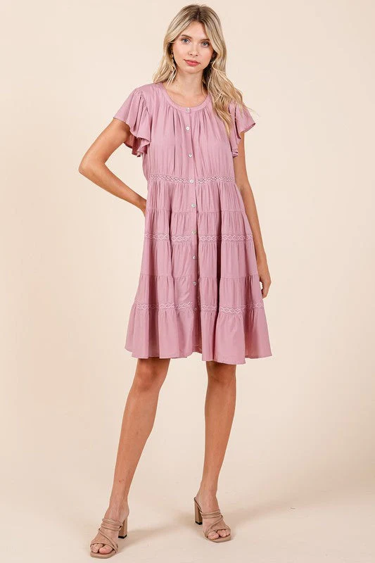 Mittoshop Lace Detail Ruffled Button Down Tiered Dress - Image 5