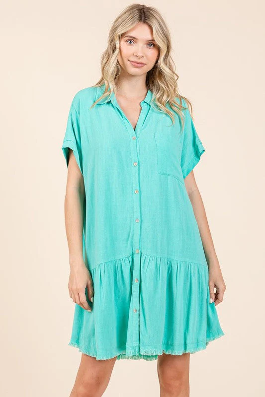 Mittoshop Linen Blend Button Down Shirt Mini Dress - Image 2