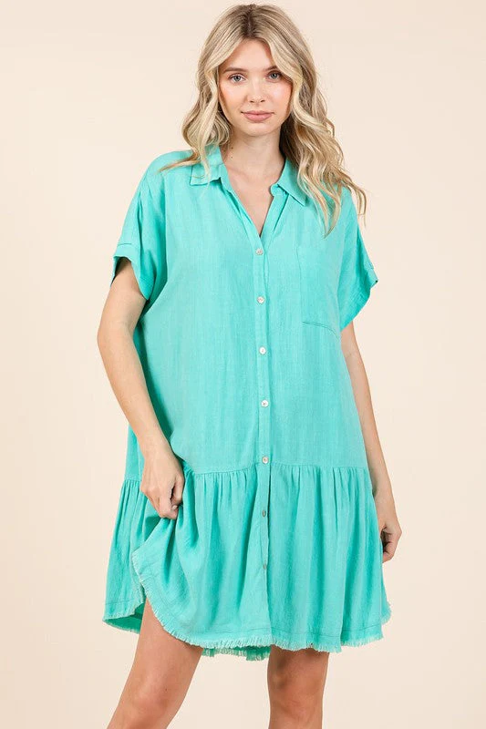 Mittoshop Linen Blend Button Down Shirt Mini Dress - Image 3
