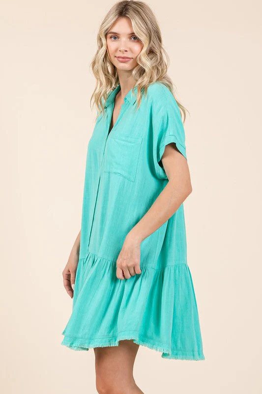 Mittoshop Linen Blend Button Down Shirt Mini Dress - Image 4