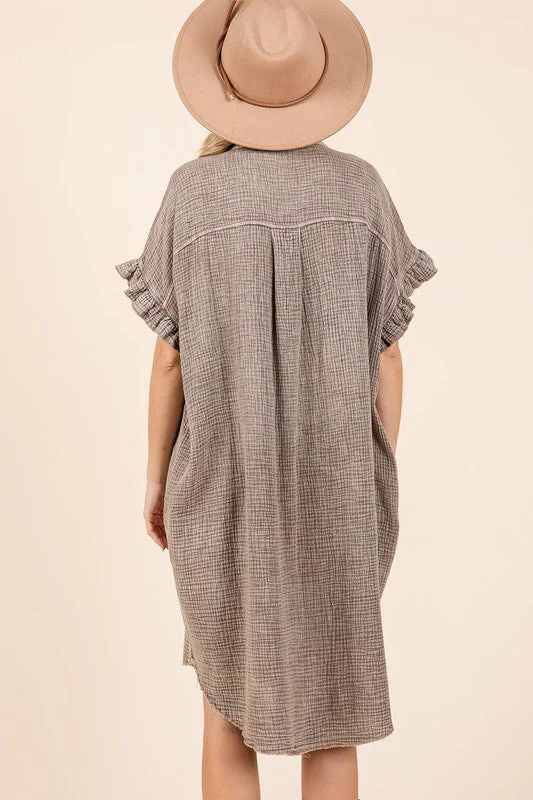 Mittoshop Mineral Wash Cotton Gauze Mini Shirt Dress - Image 2