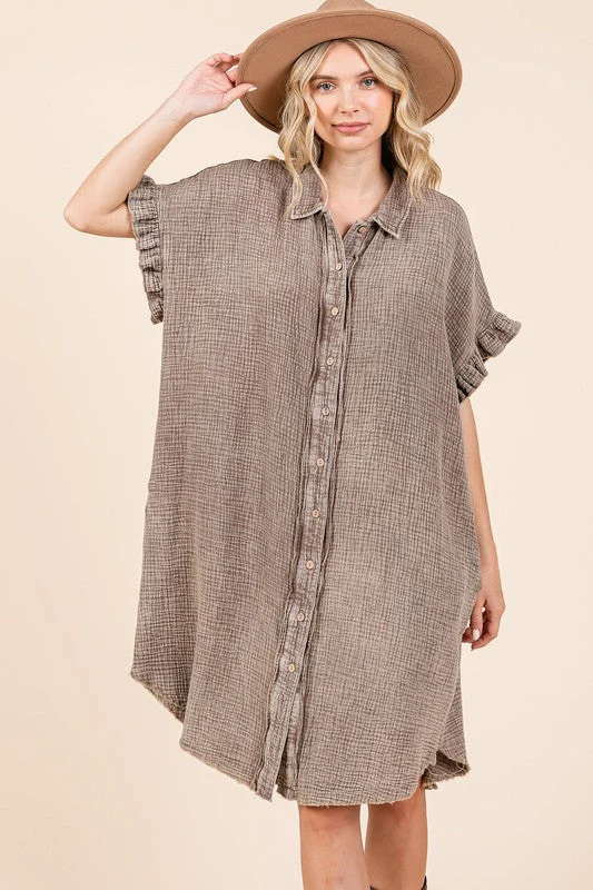 Mittoshop Mineral Wash Cotton Gauze Mini Shirt Dress - Image 3