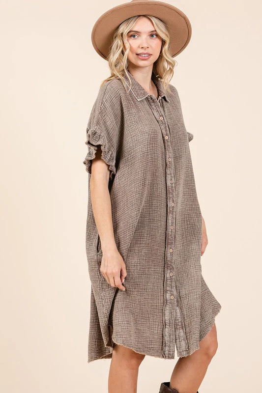 Mittoshop Mineral Wash Cotton Gauze Mini Shirt Dress - Image 4