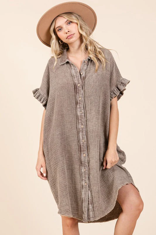 Mittoshop Mineral Wash Cotton Gauze Mini Shirt Dress - Image 5