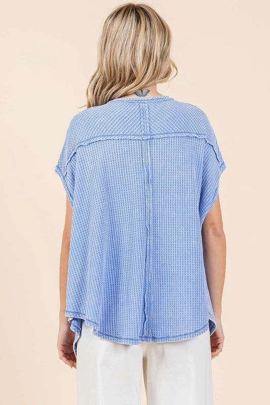 Mittoshop Mineral Wash Waffle Knit Pointed Hem Oversized Top - Image 2