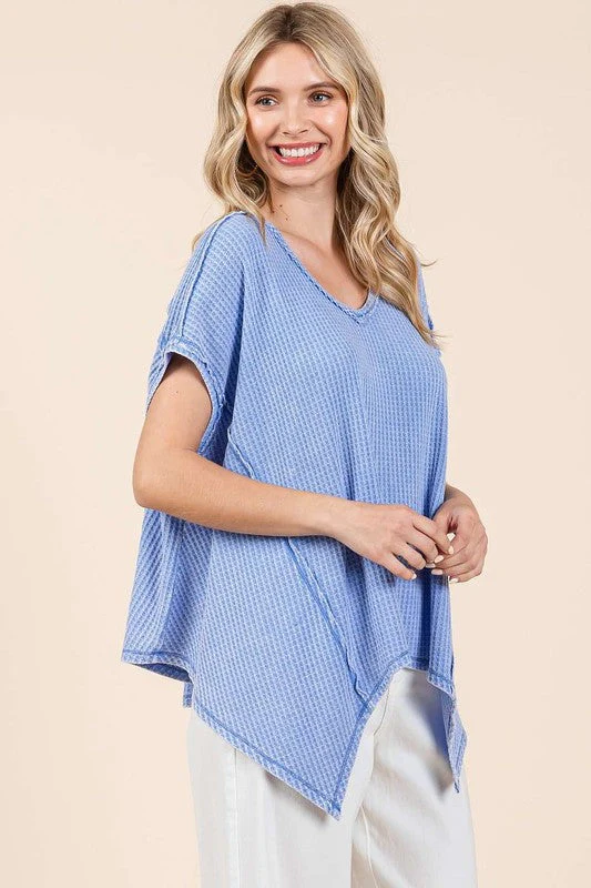 Mittoshop Mineral Wash Waffle Knit Pointed Hem Oversized Top - Image 4