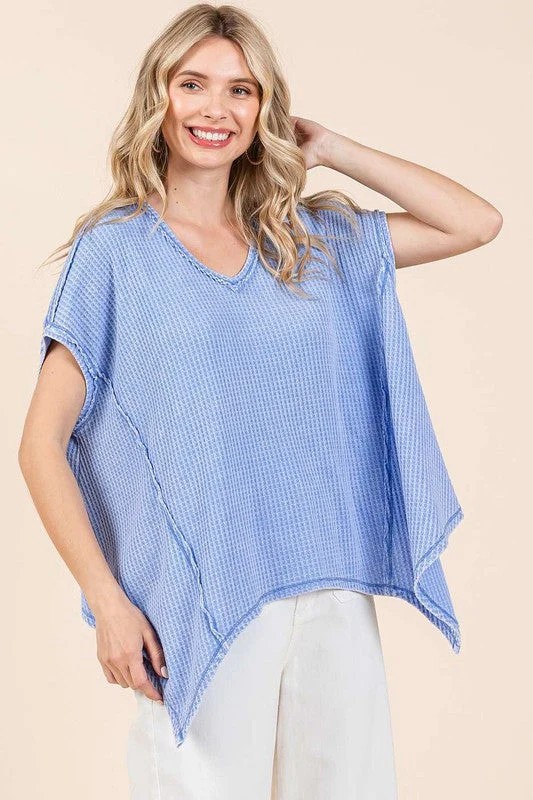 Mittoshop Mineral Wash Waffle Knit Pointed Hem Oversized Top - Image 5