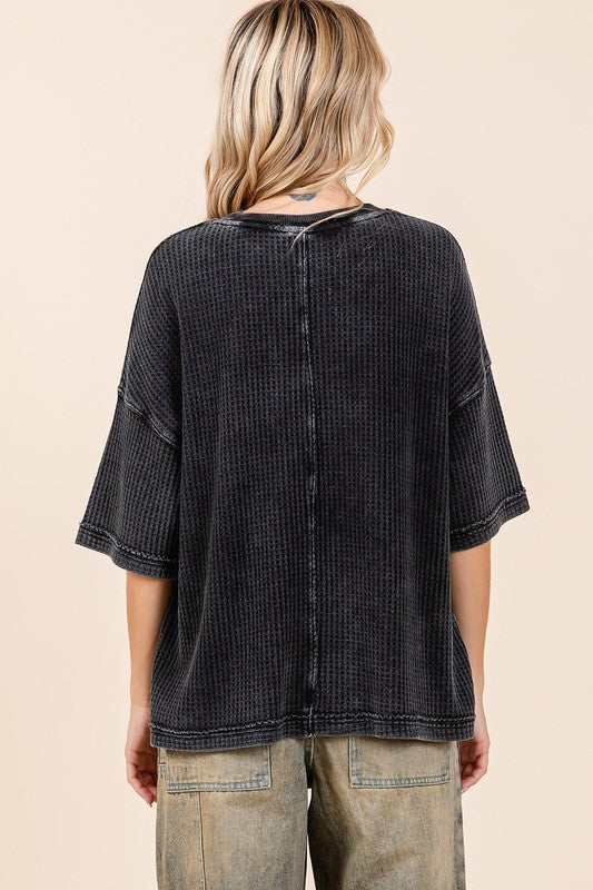 Mittoshop Mineral Wash Waffle Knit Short Sleeve Top - Image 2