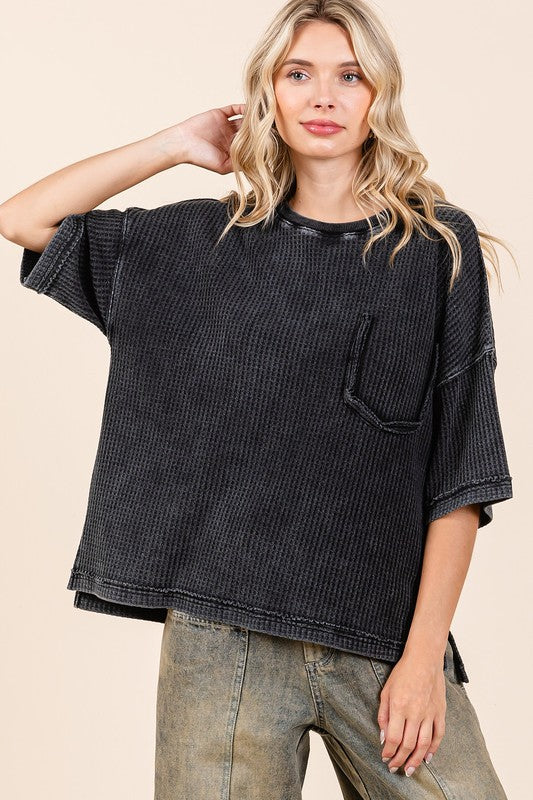 Mittoshop Mineral Wash Waffle Knit Short Sleeve Top - Image 3