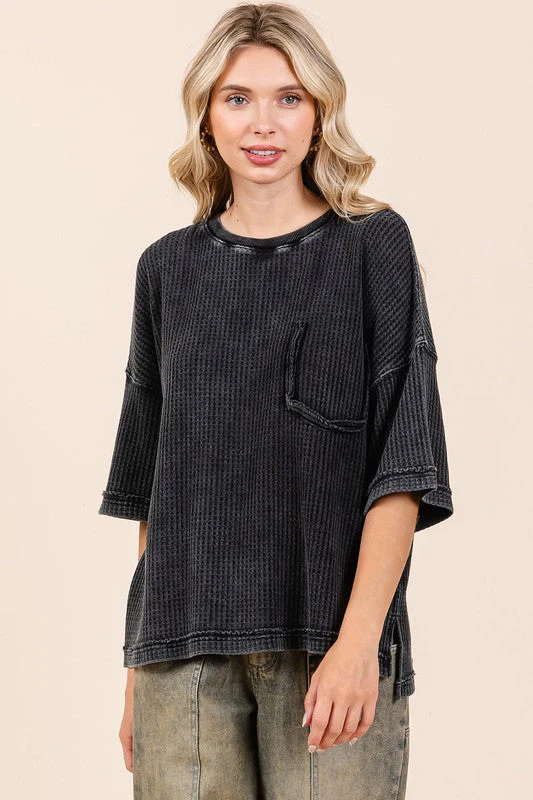 Mittoshop Mineral Wash Waffle Knit Short Sleeve Top - Image 4