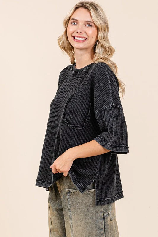 Mittoshop Mineral Wash Waffle Knit Short Sleeve Top - Image 5