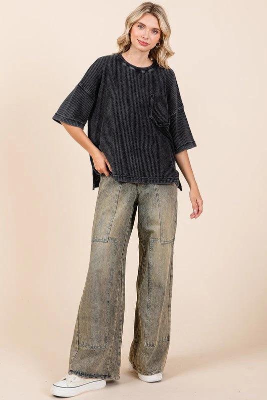 Mittoshop Mineral Wash Waffle Knit Short Sleeve Top - Image 6