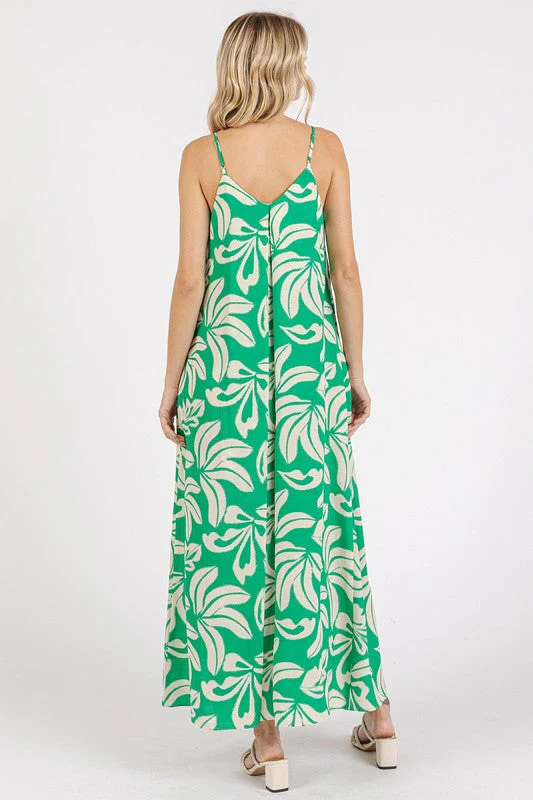 Mittoshop Printed V-Neck Maxi Cami Dress with Pockets - Image 2