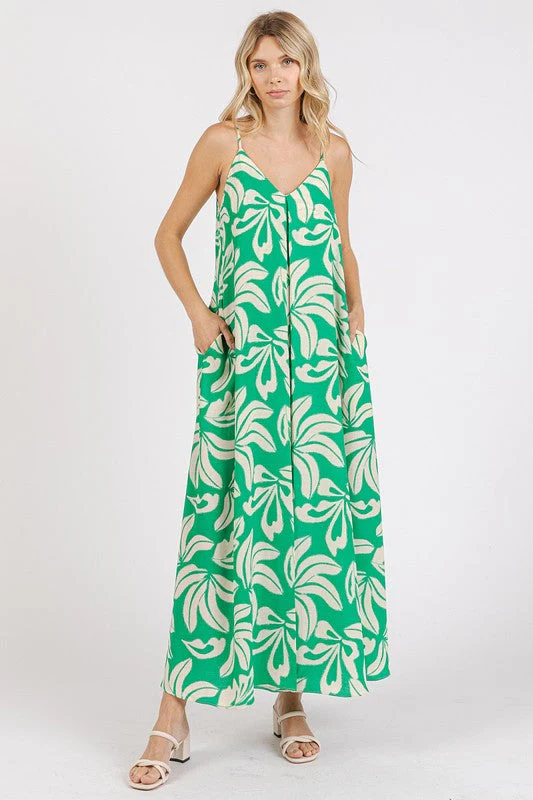 Mittoshop Printed V-Neck Maxi Cami Dress with Pockets - Image 3