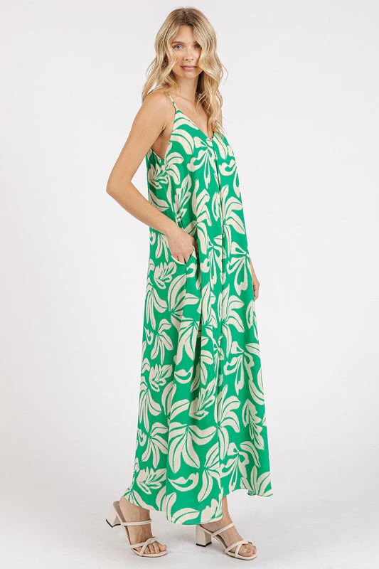 Mittoshop Printed V-Neck Maxi Cami Dress with Pockets - Image 4