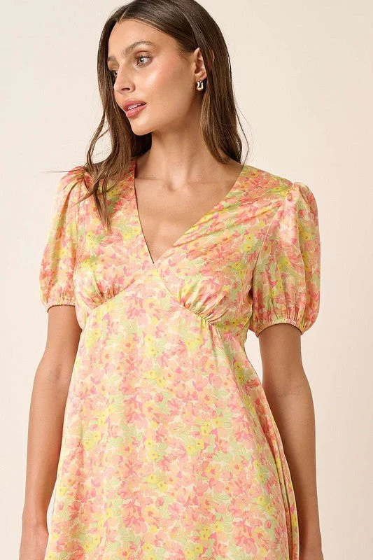 Mittoshop Printed V-Neck Puff Sleeve Mini Dress - Image 4