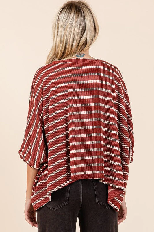 Mittoshop Texture Striped Print Round Neck Dolman Sleeve Top - Image 2