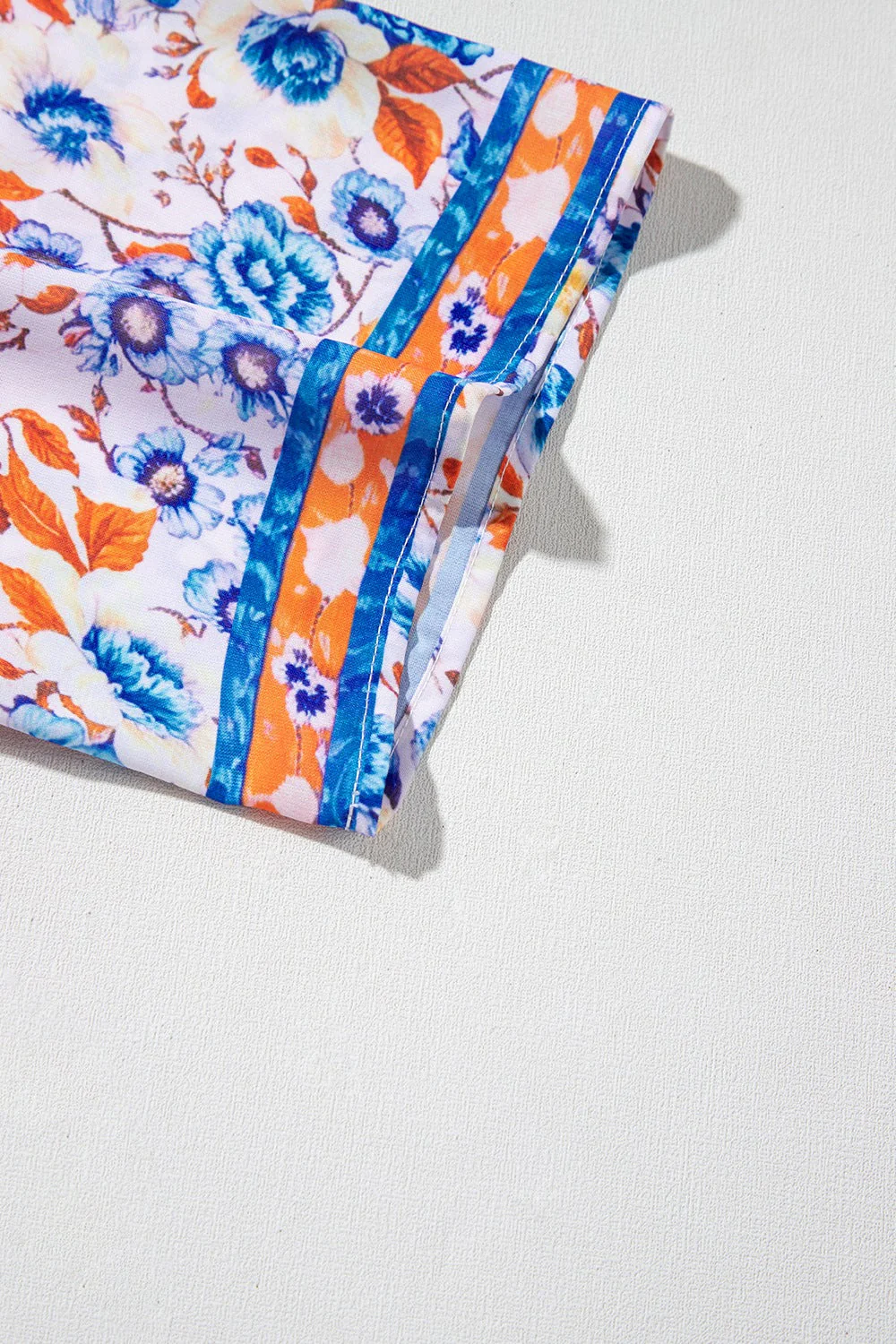 Mixed Floral Print Tie Neck Short Sleeve Dress - Image 12