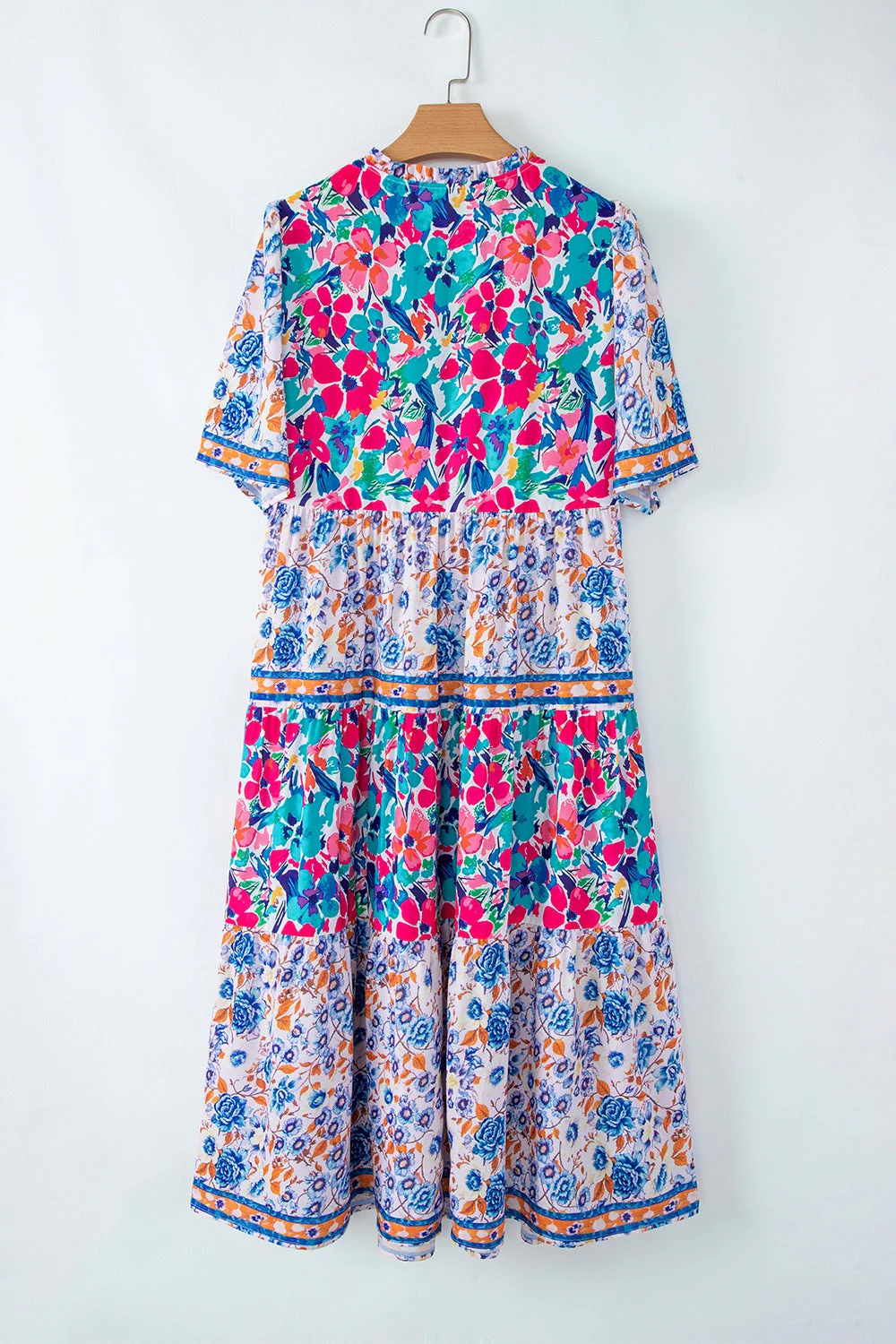 Mixed Floral Print Tie Neck Short Sleeve Dress - Image 6
