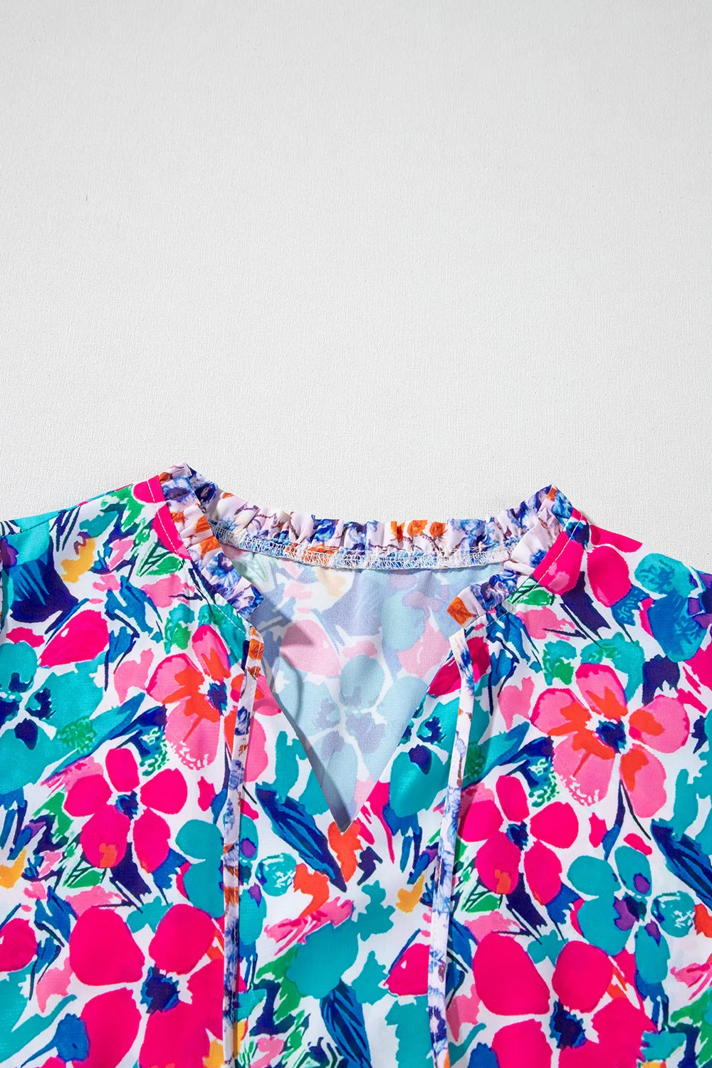 Mixed Floral Print Tie Neck Short Sleeve Dress - Image 8