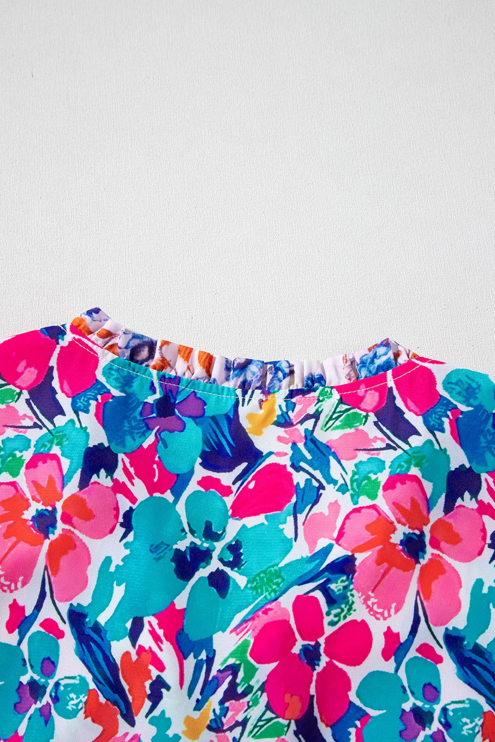 Mixed Floral Print Tie Neck Short Sleeve Dress - Image 9