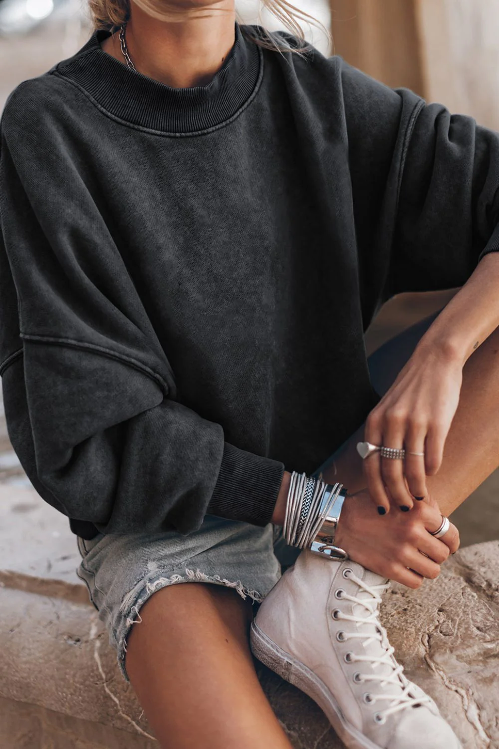 Mock Neck Dropped Shoulder Sweatshirt - Image 13