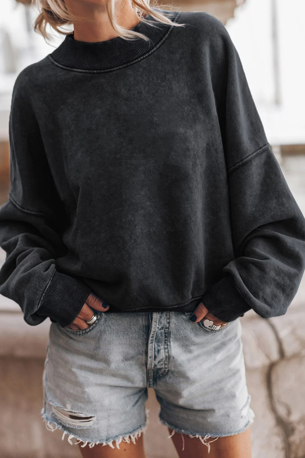 Mock Neck Dropped Shoulder Sweatshirt - Image 14