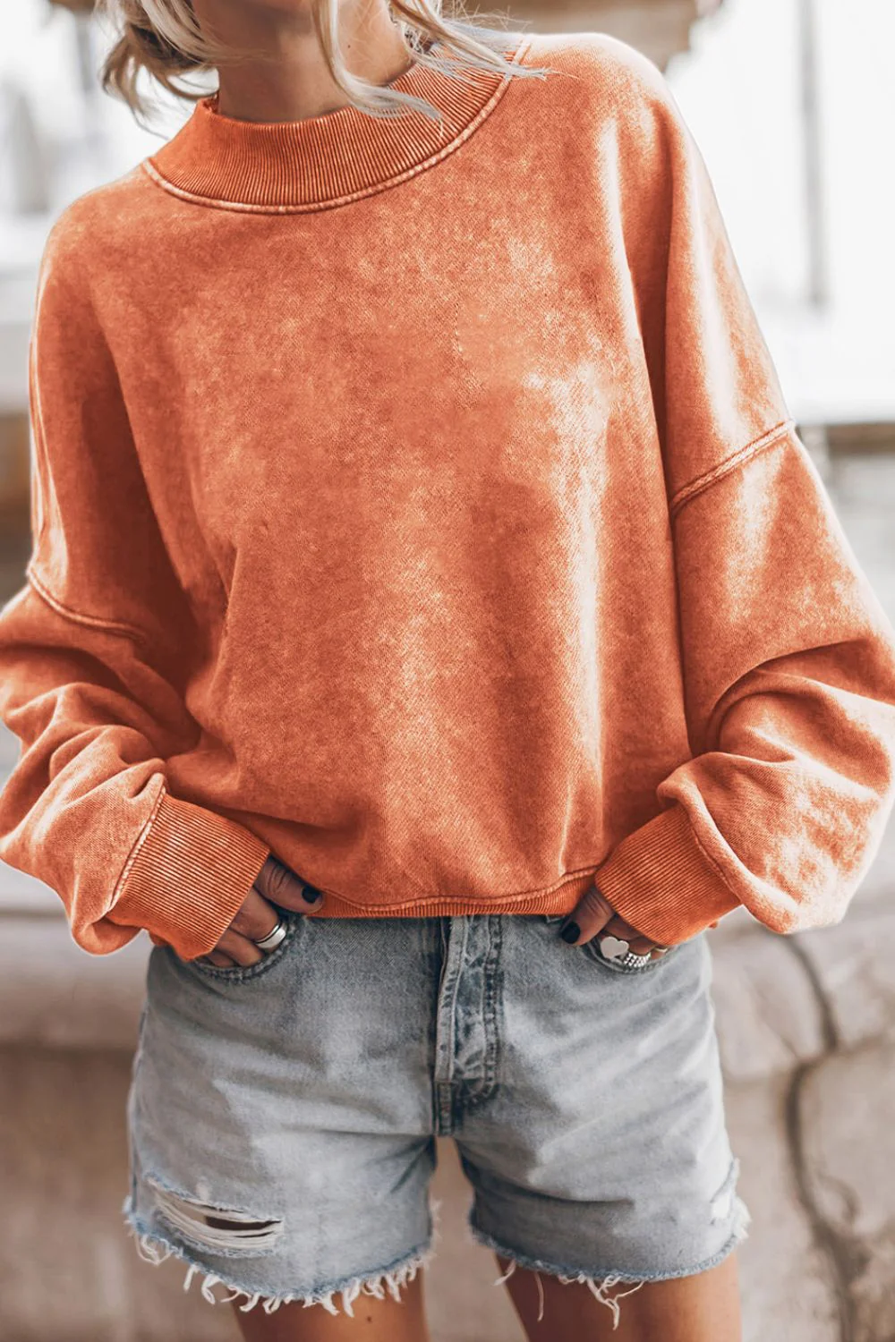Mock Neck Dropped Shoulder Sweatshirt - Image 18