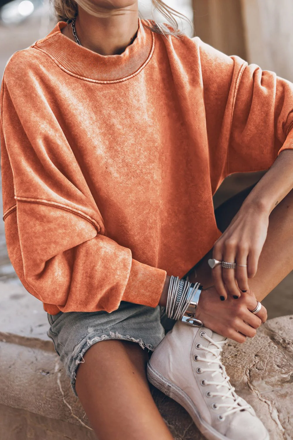 Mock Neck Dropped Shoulder Sweatshirt - Image 19