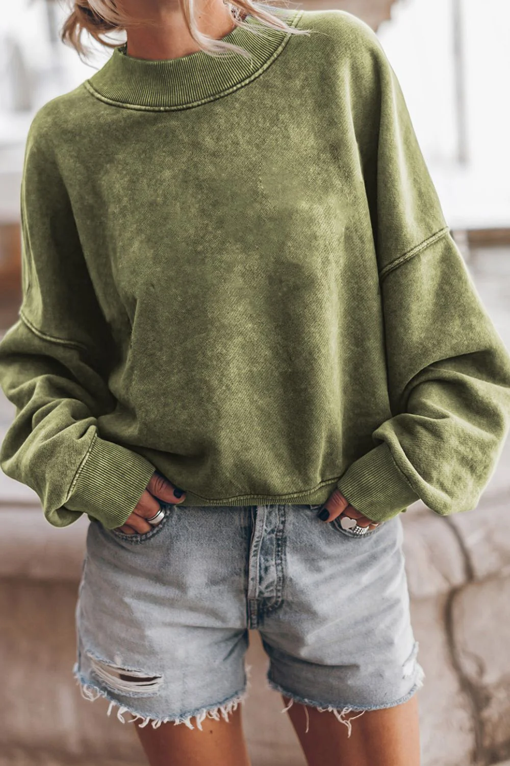 Mock Neck Dropped Shoulder Sweatshirt - Image 2