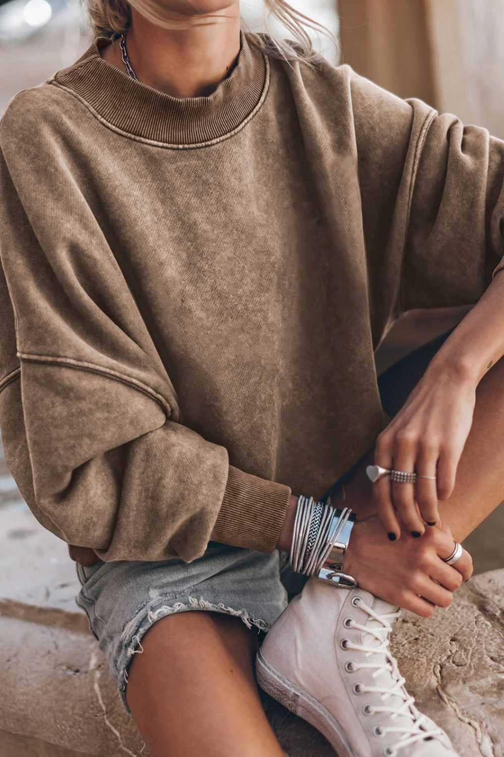 Mock Neck Dropped Shoulder Sweatshirt - Image 23