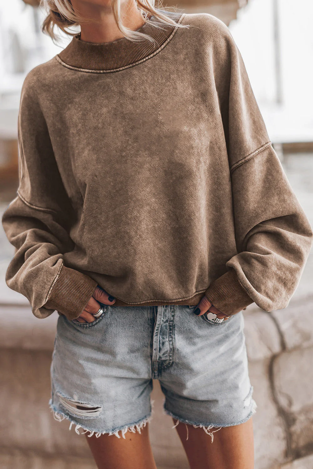 Mock Neck Dropped Shoulder Sweatshirt - Image 24