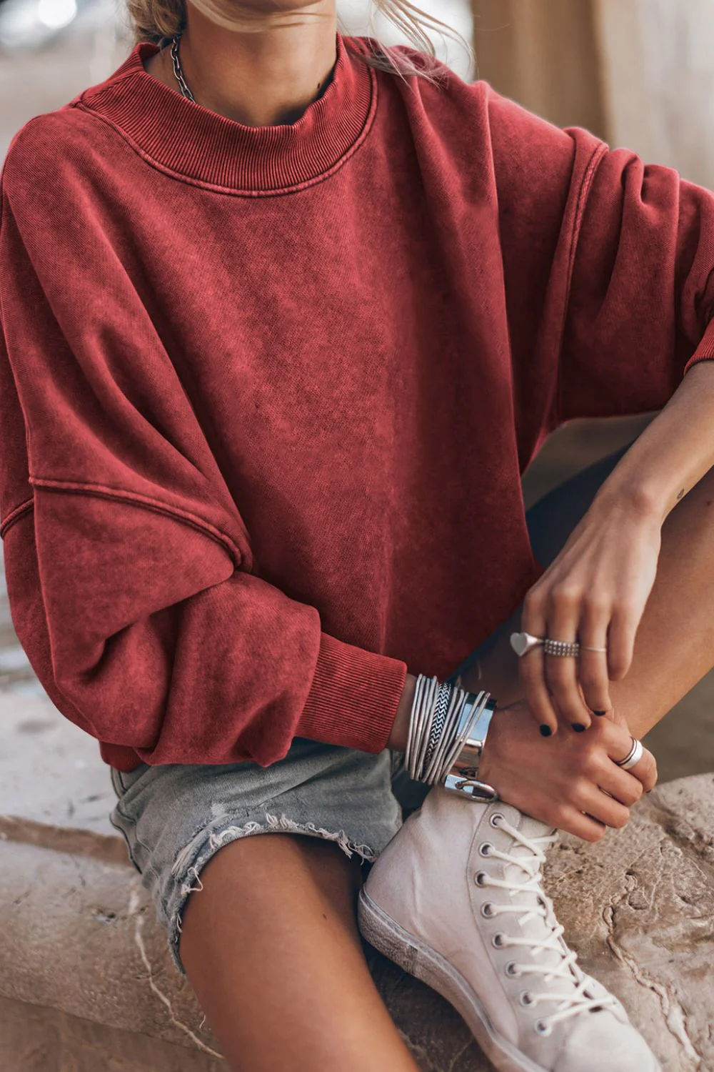 Mock Neck Dropped Shoulder Sweatshirt - Image 7