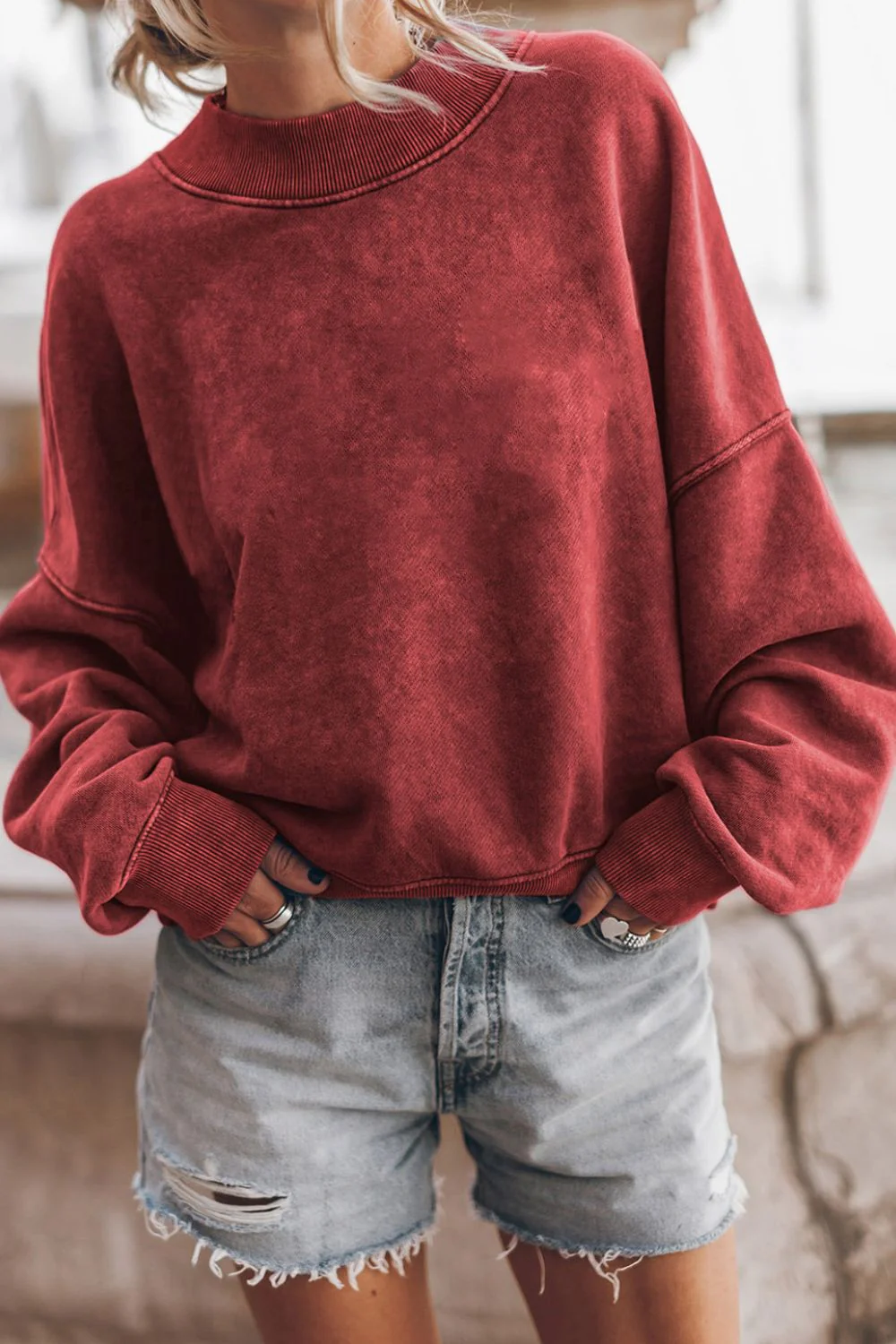 Mock Neck Dropped Shoulder Sweatshirt - Image 8