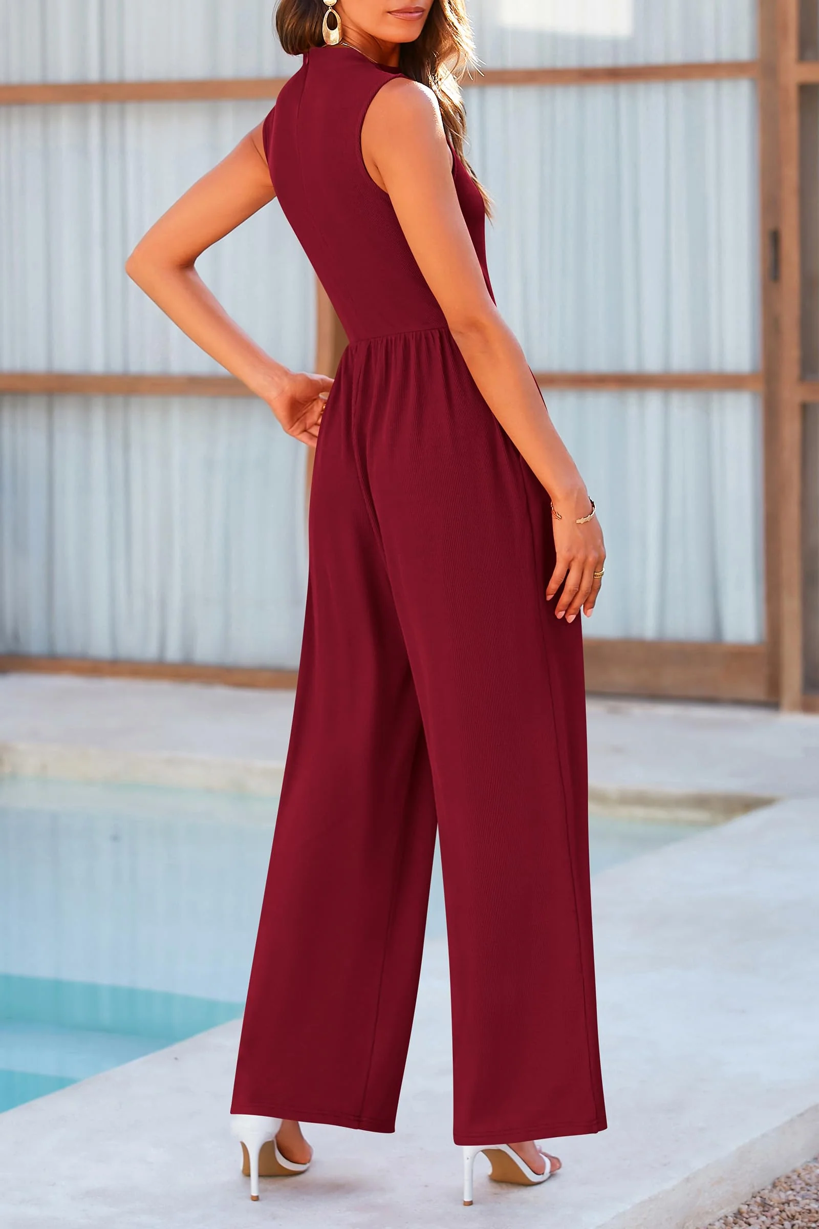 Mock Neck Sleeveless Wide Leg Jumpsuit - Image 16