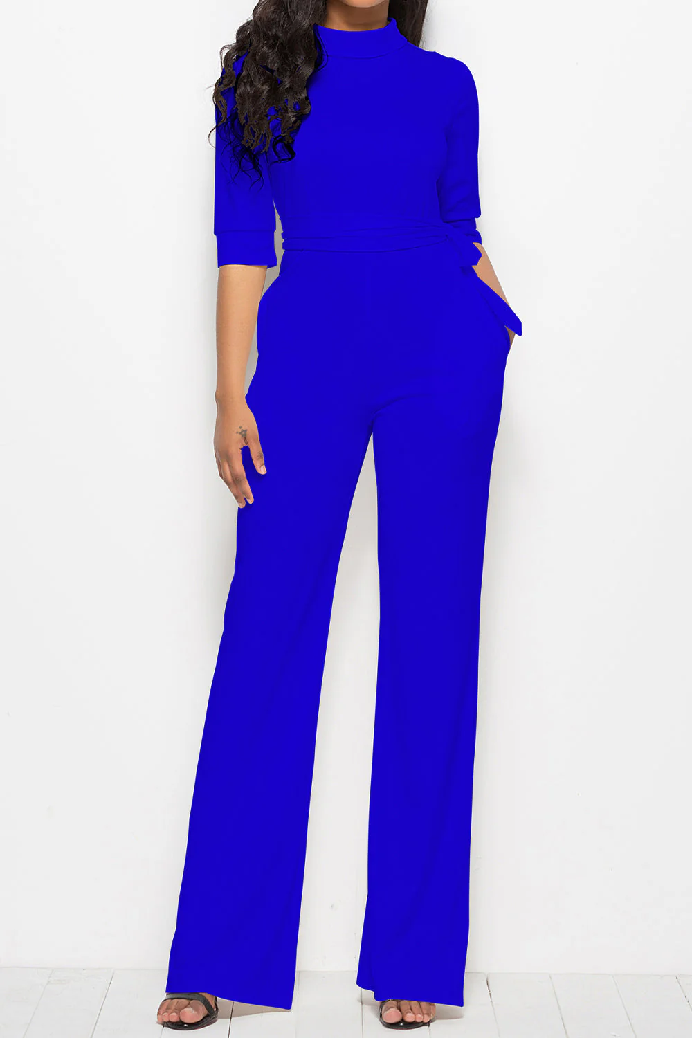 Mock Neck Tie-Waist Half Sleeve Jumpsuit - Image 12
