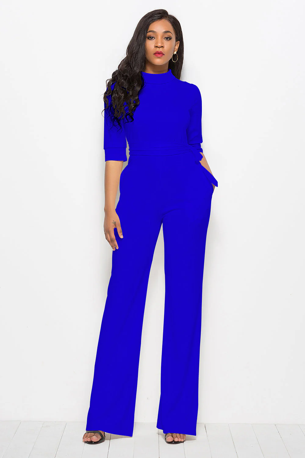 Mock Neck Tie-Waist Half Sleeve Jumpsuit - Image 13