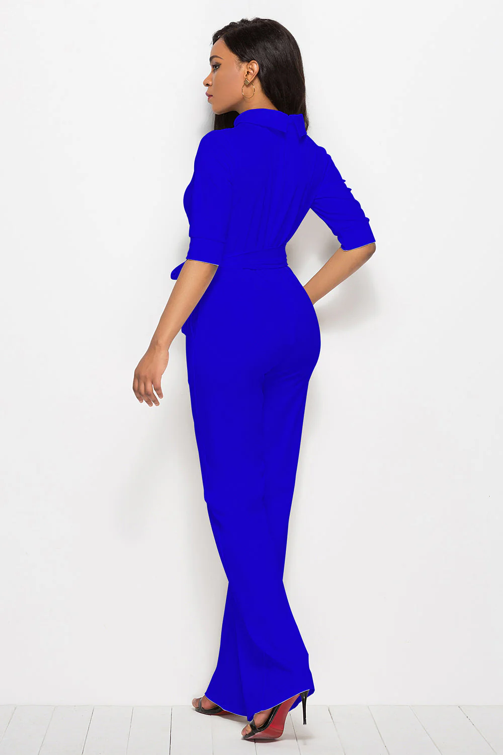 Mock Neck Tie-Waist Half Sleeve Jumpsuit - Image 14