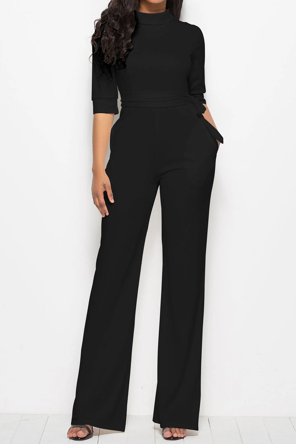 Mock Neck Tie-Waist Half Sleeve Jumpsuit - Image 15