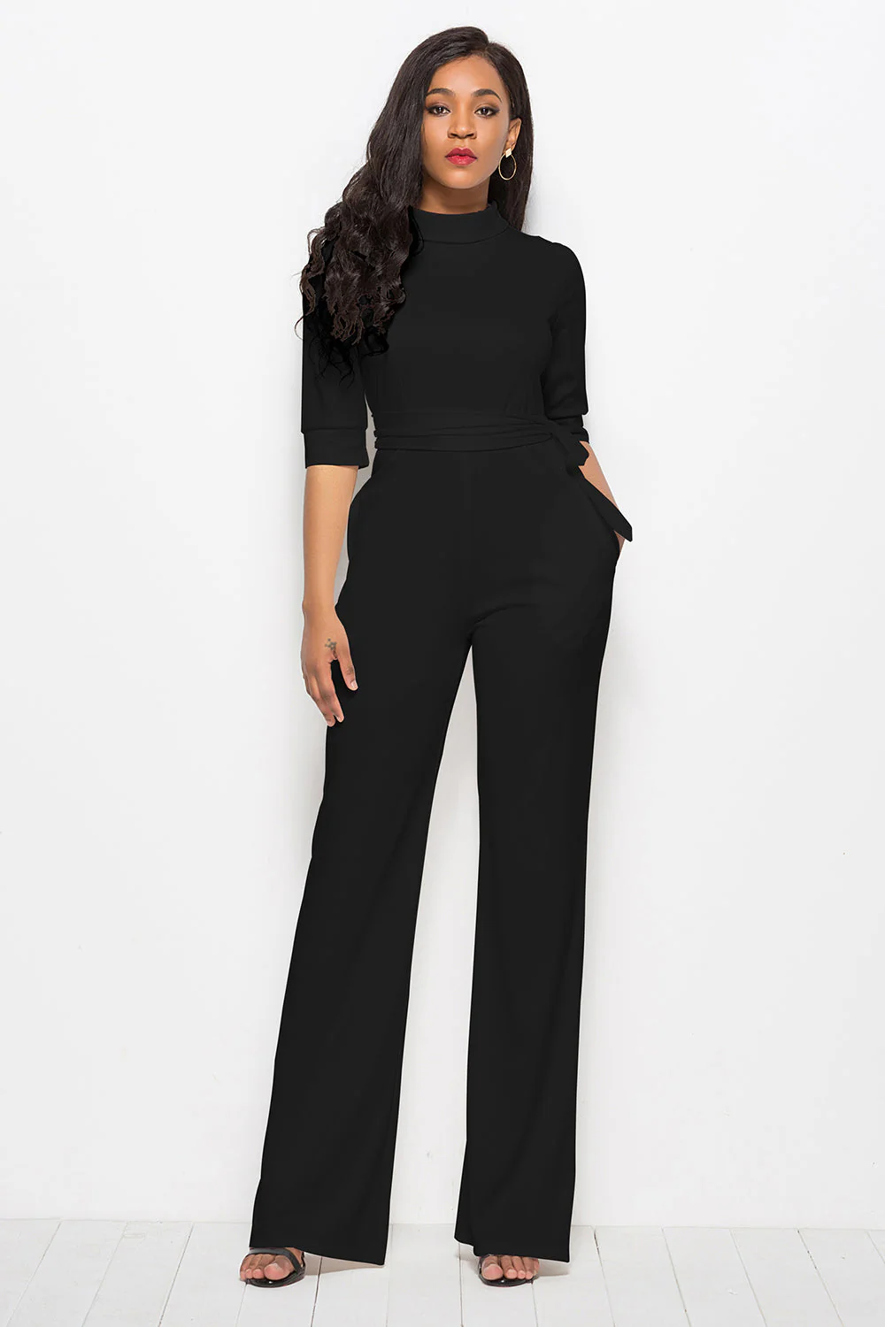 Mock Neck Tie-Waist Half Sleeve Jumpsuit - Image 16