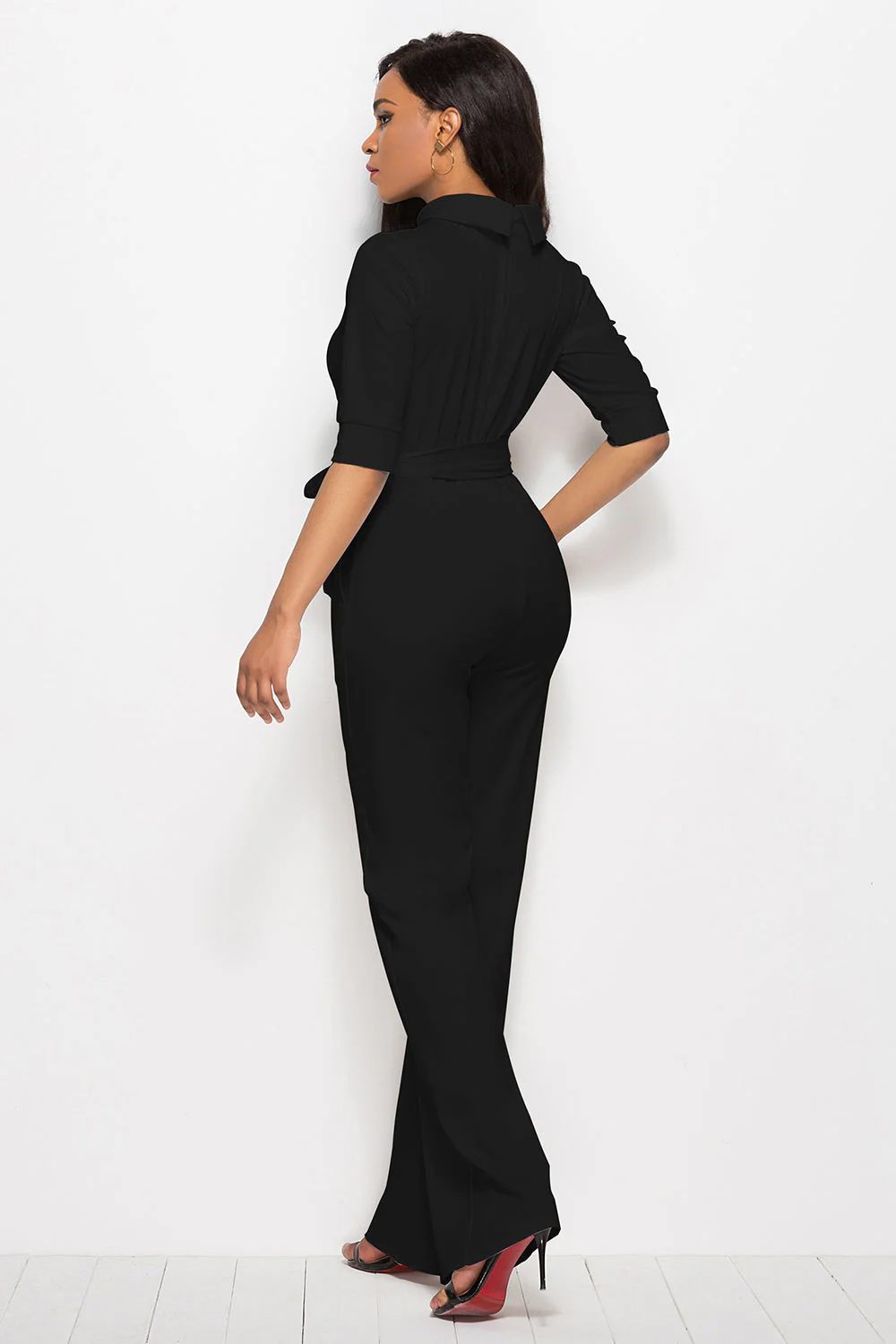 Mock Neck Tie-Waist Half Sleeve Jumpsuit - Image 17
