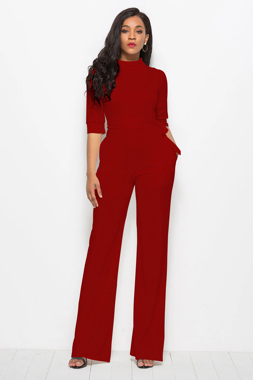 Mock Neck Tie-Waist Half Sleeve Jumpsuit - Image 19
