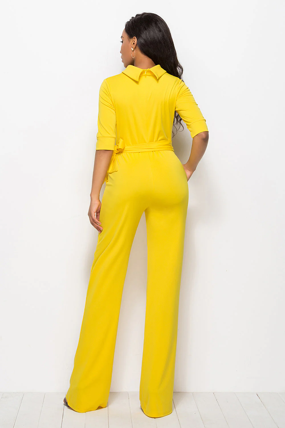 Mock Neck Tie-Waist Half Sleeve Jumpsuit - Image 2