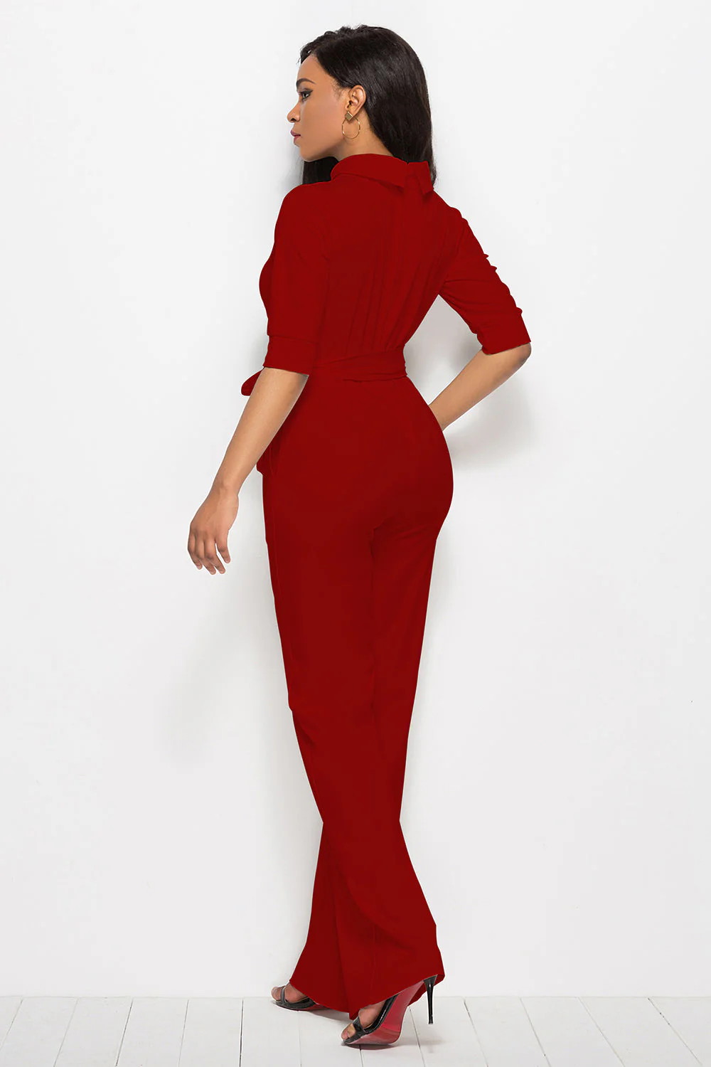 Mock Neck Tie-Waist Half Sleeve Jumpsuit - Image 20
