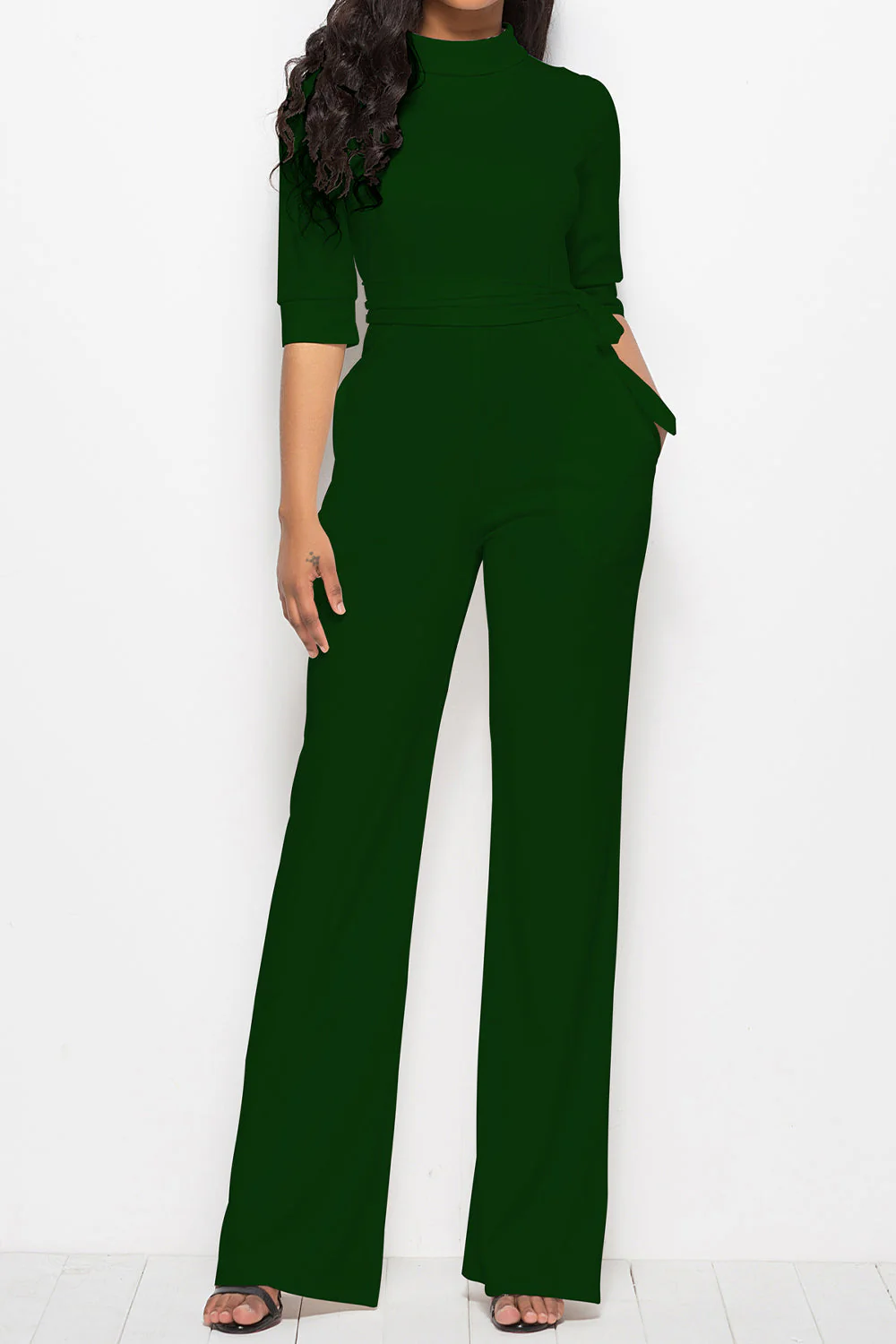 Mock Neck Tie-Waist Half Sleeve Jumpsuit - Image 21