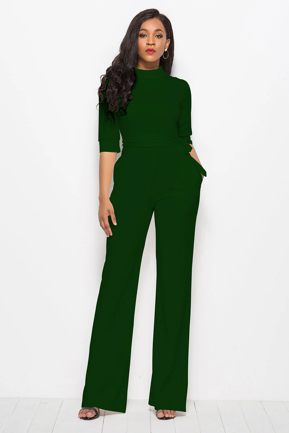 Mock Neck Tie-Waist Half Sleeve Jumpsuit - Image 22