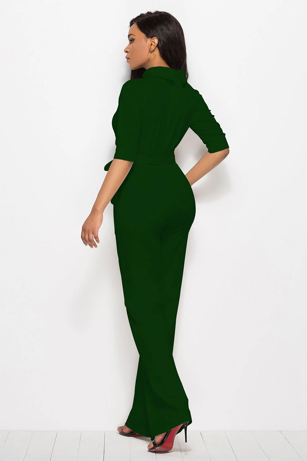 Mock Neck Tie-Waist Half Sleeve Jumpsuit - Image 23